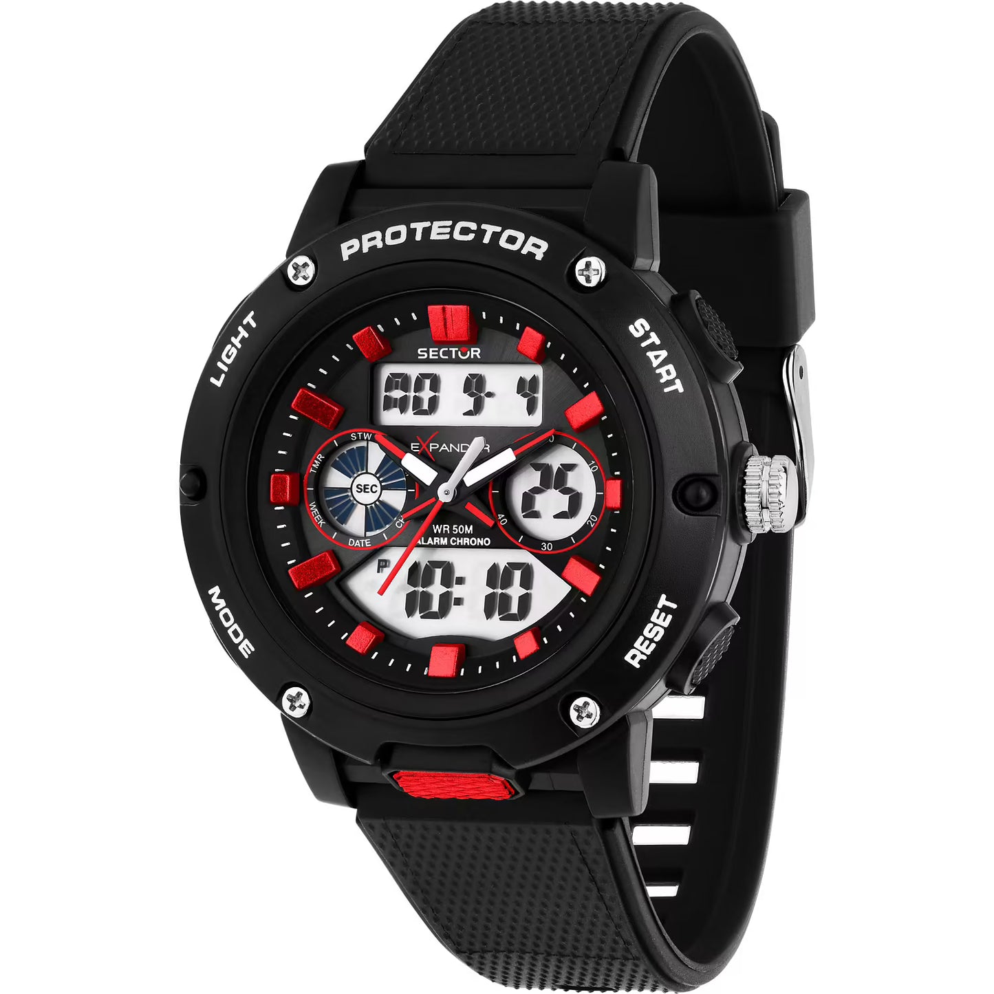 Orologio Sector Ex-45 Analogico Digitale 43 Mm Policarbonato Nero Cinturno Gomma Nera
