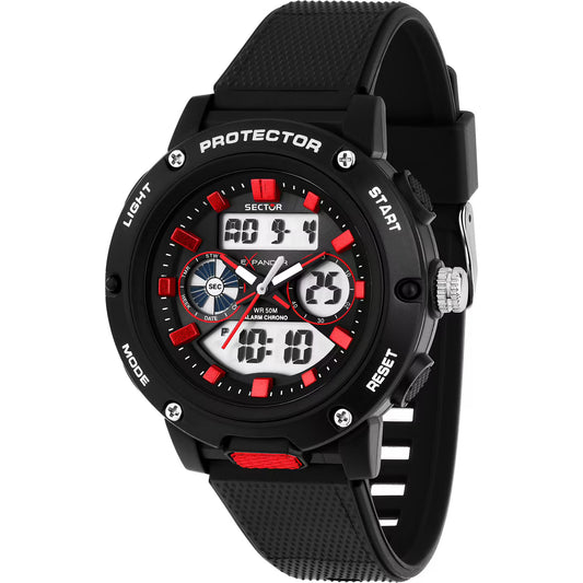 Orologio Sector Ex-45 Analogico Digitale 43 Mm Policarbonato Nero Cinturno Gomma Nera