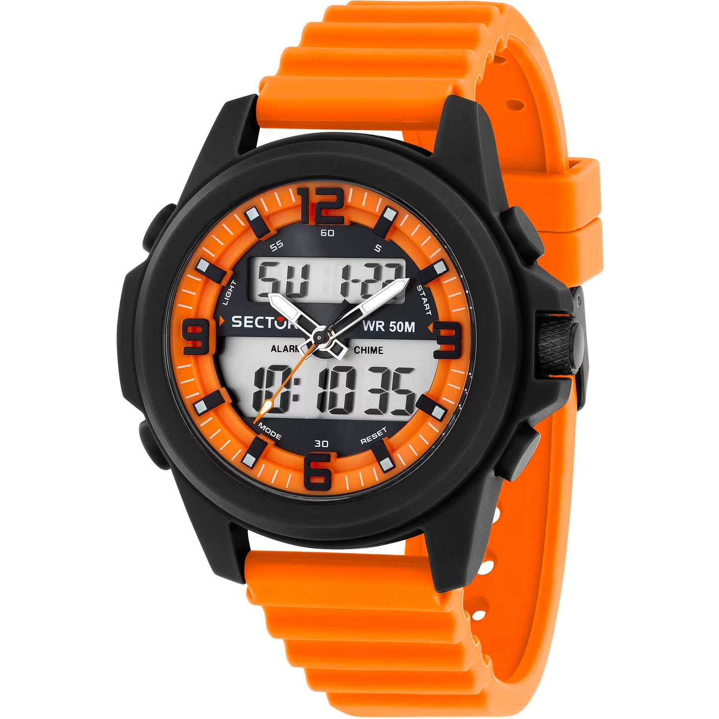 Orologio Sector Ex-48 52 mm Analogico Digitale Policarbonato Nero Gomma Arancione