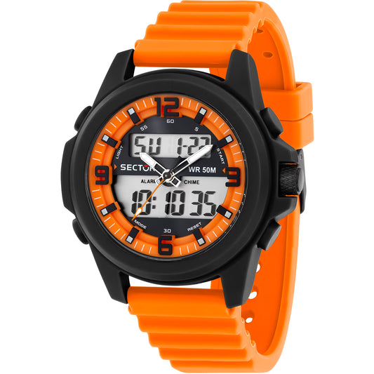 Orologio Sector Ex-48 52 mm Analogico Digitale Policarbonato Nero Gomma Arancione
