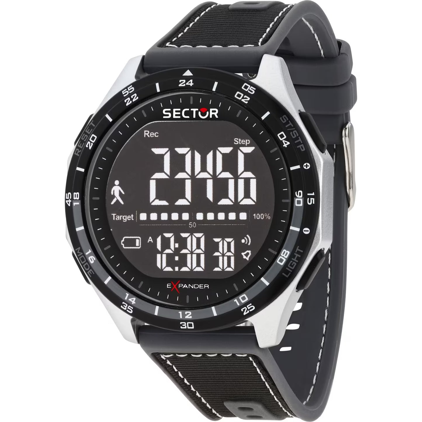 Orologio Sector Ex-53 Digitale 47 Mm Policarbonato Nero/Silver Silicone Grigio Rivestito Da Tessuto Nero