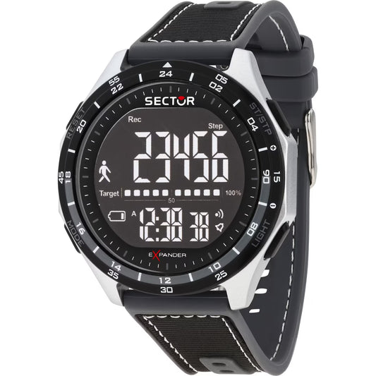 Orologio Sector Ex-53 Digitale 47 Mm Policarbonato Nero/Silver Silicone Grigio Rivestito Da Tessuto Nero