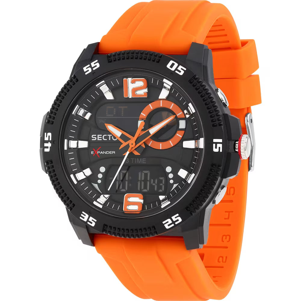 Orologio Sector Ex-56 Analogico Digitale 46 Mm Policarbonato Nero Silicone Arancione