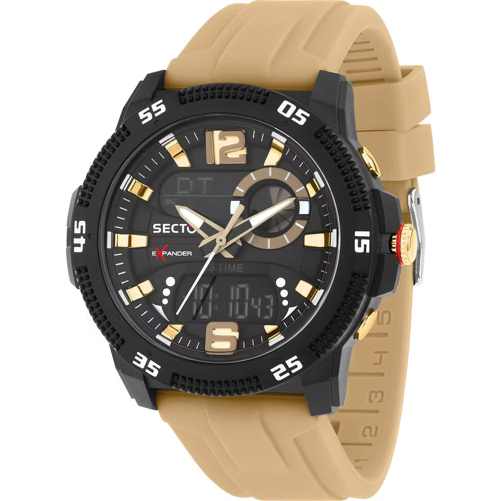 Orologio Sector Ex-56 Analogico Digitale 46 Mm Policarbonato Nero Silicone Beige