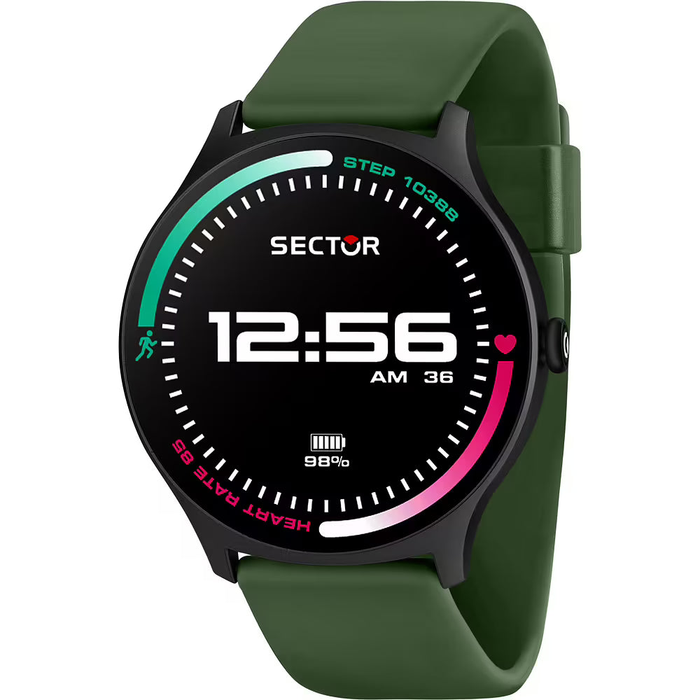 Orologio Sector S-06 Smart Digital Smartwatch Tondo Cassa Nera Cinturino Silicone Verde Oliva