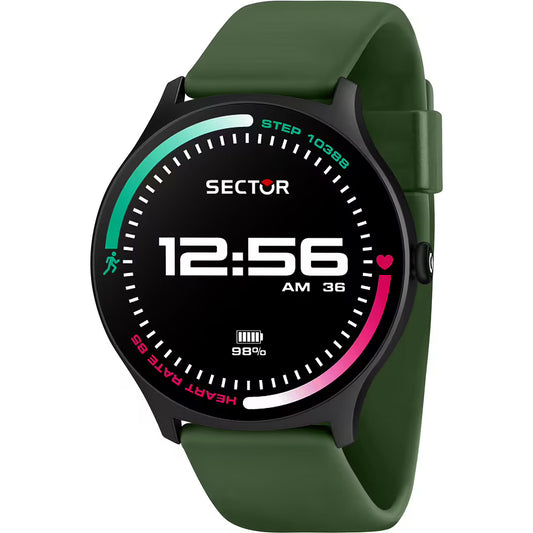 Orologio Sector S-06 Smart Digital Smartwatch Tondo Cassa Nera Cinturino Silicone Verde Oliva