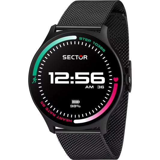 Smartwatch Sector S-06 Smart Digital Tondo Cassa Nera Braccialato Maglia Milanese Pvd Nero