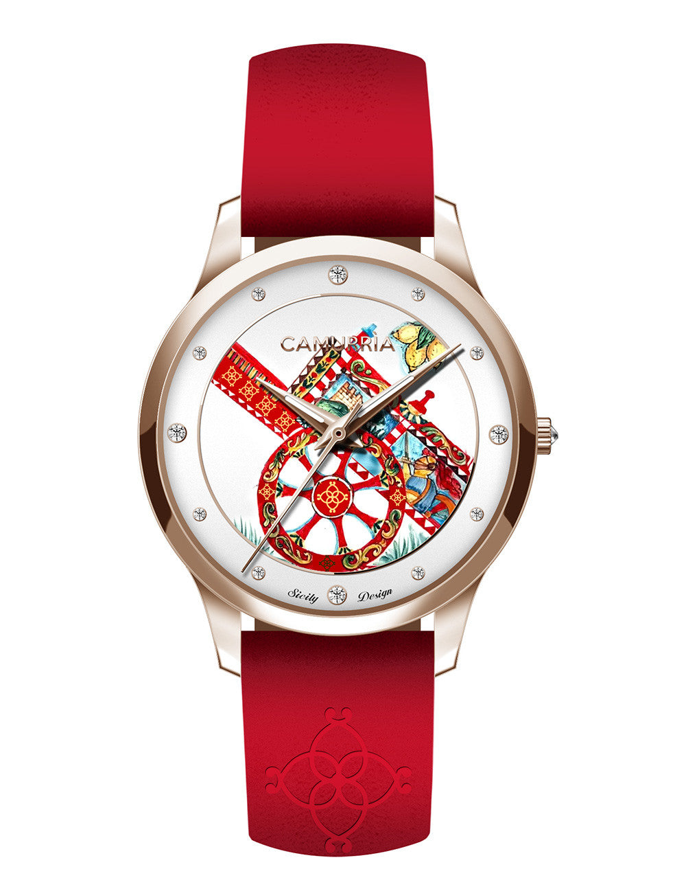 Orologio Camurrìa U Carrettu vanity Lady 37 mm pvd Oro Rosa Cinturino Pelle Rossa