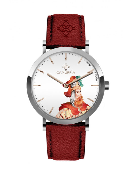 Orologio Uomo Camurrìa Carlo Magno 40 mm Acciaio Pelle Rossa Cinturino Stampato