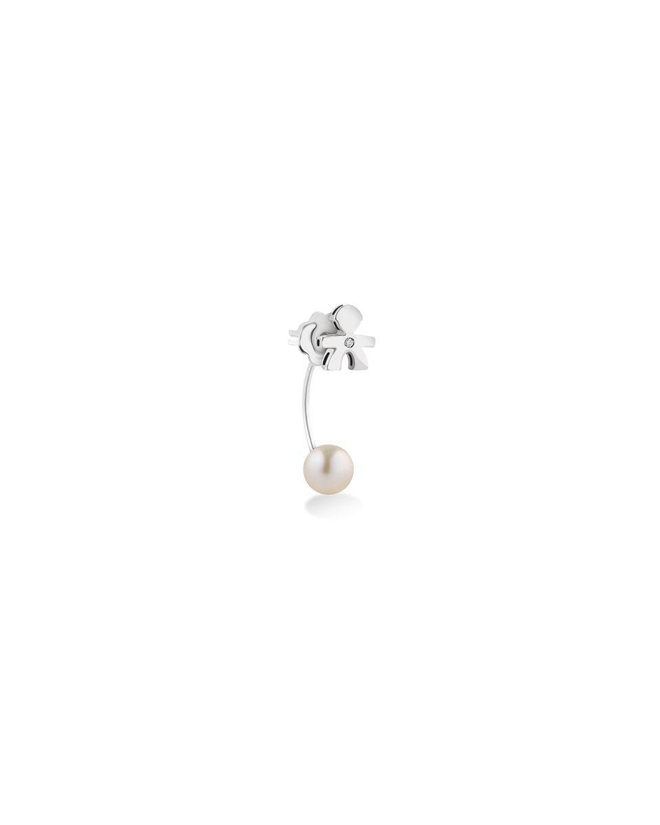 Monorecchino Lebebé Le Perle Oro Bianco con Perla e Bimbo Diamante
