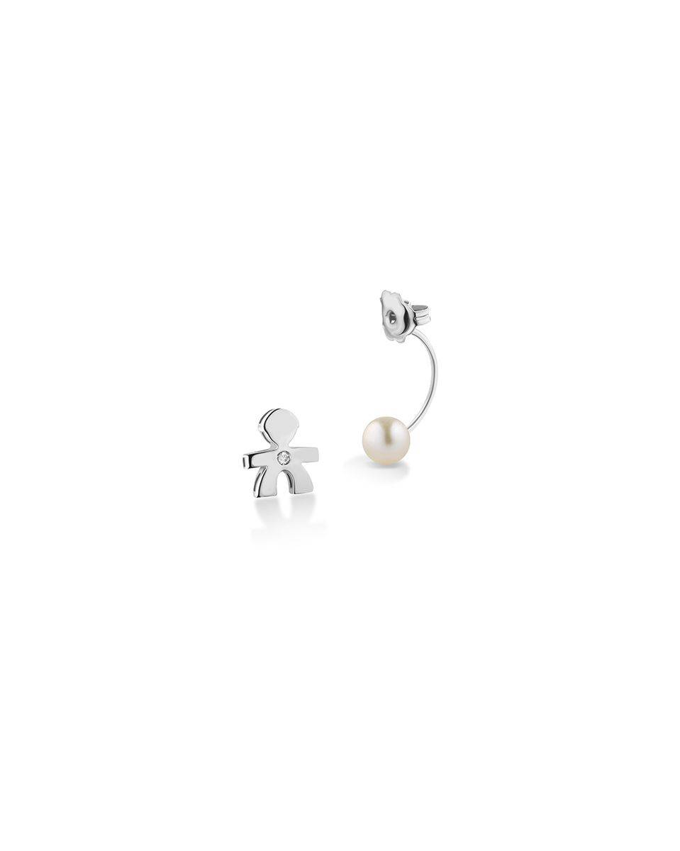 Monorecchino Lebebé Le Perle Oro Bianco con Perla e Bimbo Diamante