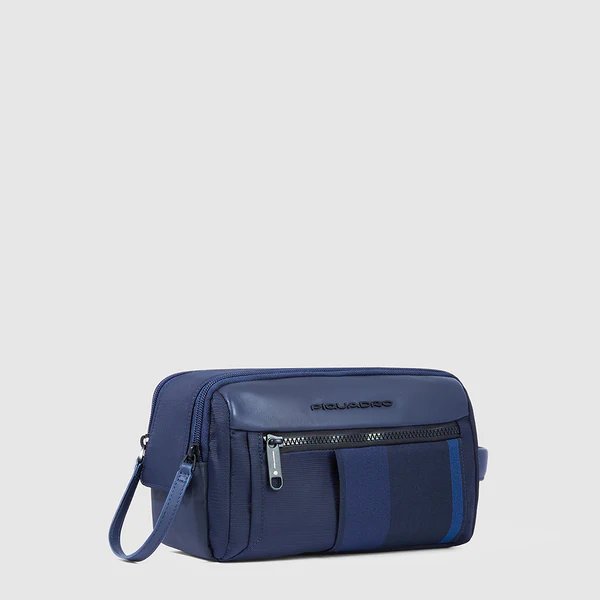 Beauty Piquadro Case In Tessuto Ed Inserti Pelle Blu