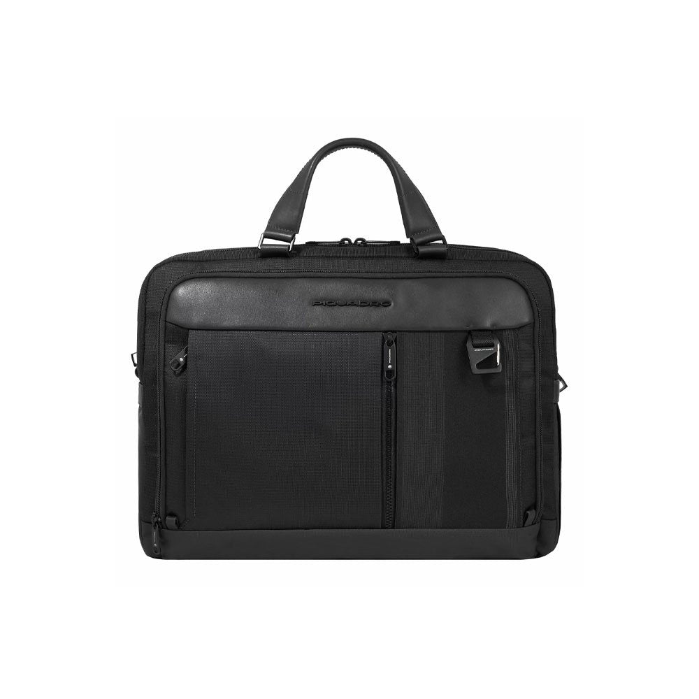 Borse Lavoro Piquadro Borsa Porta Pc Ipad In Tessuto E Inserti Pelle Nera