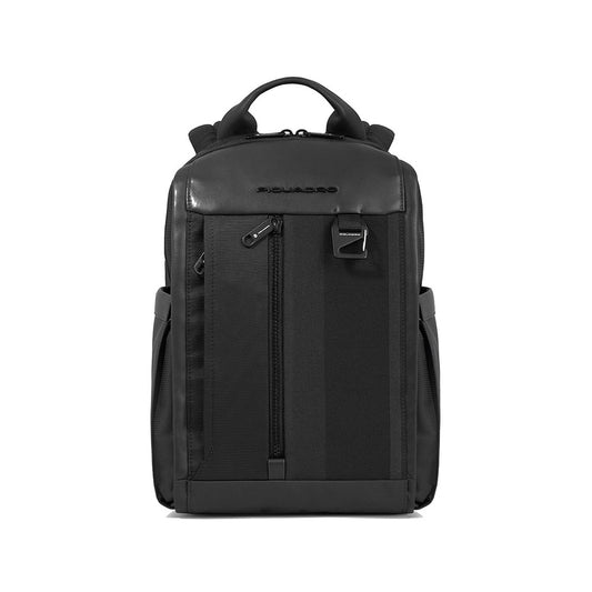 Zaini Piquadro S131 Zaino Porta Pc Ipad In Tessuto Nero Inserti Pelle Nera