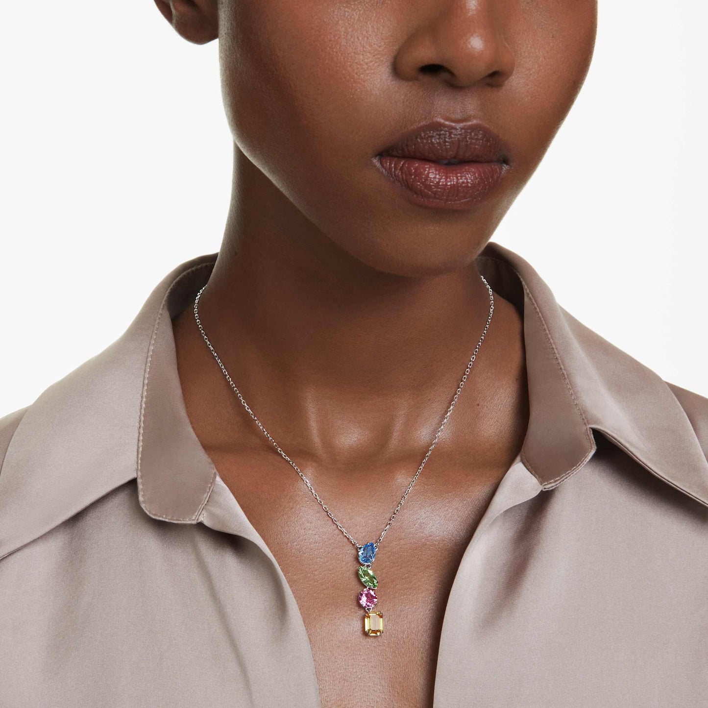Collana Swarovski Pendente a Y Gema Taglio misto, Multicolore, Placcato rodio