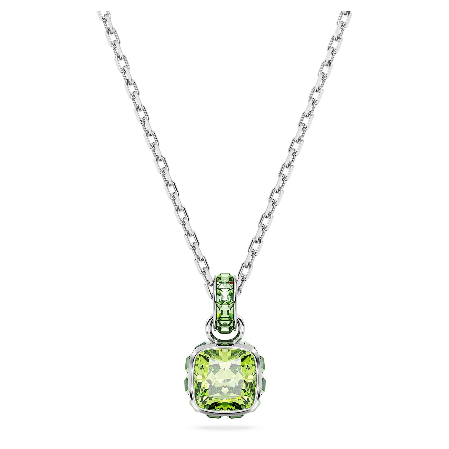 Collana Swarovski Birthstone Pendente Taglio squadrato, Agosto, Verde, Placcato rodio