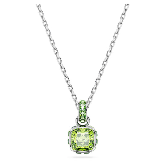 Collana Swarovski Birthstone Pendente Taglio squadrato, Agosto, Verde, Placcato rodio