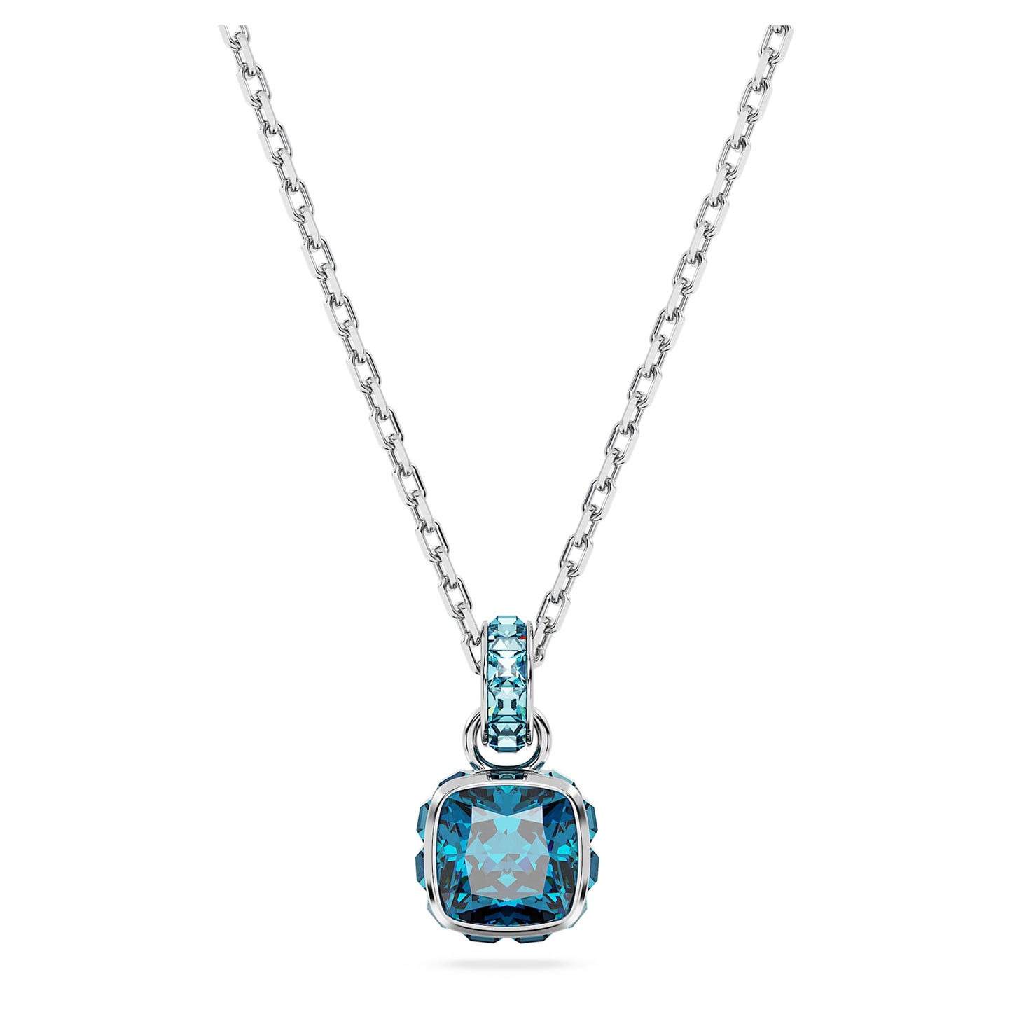 Collana Swarovski Birthstone Pendente Taglio squadrato, Dicembre, Blu, Placcato rodio