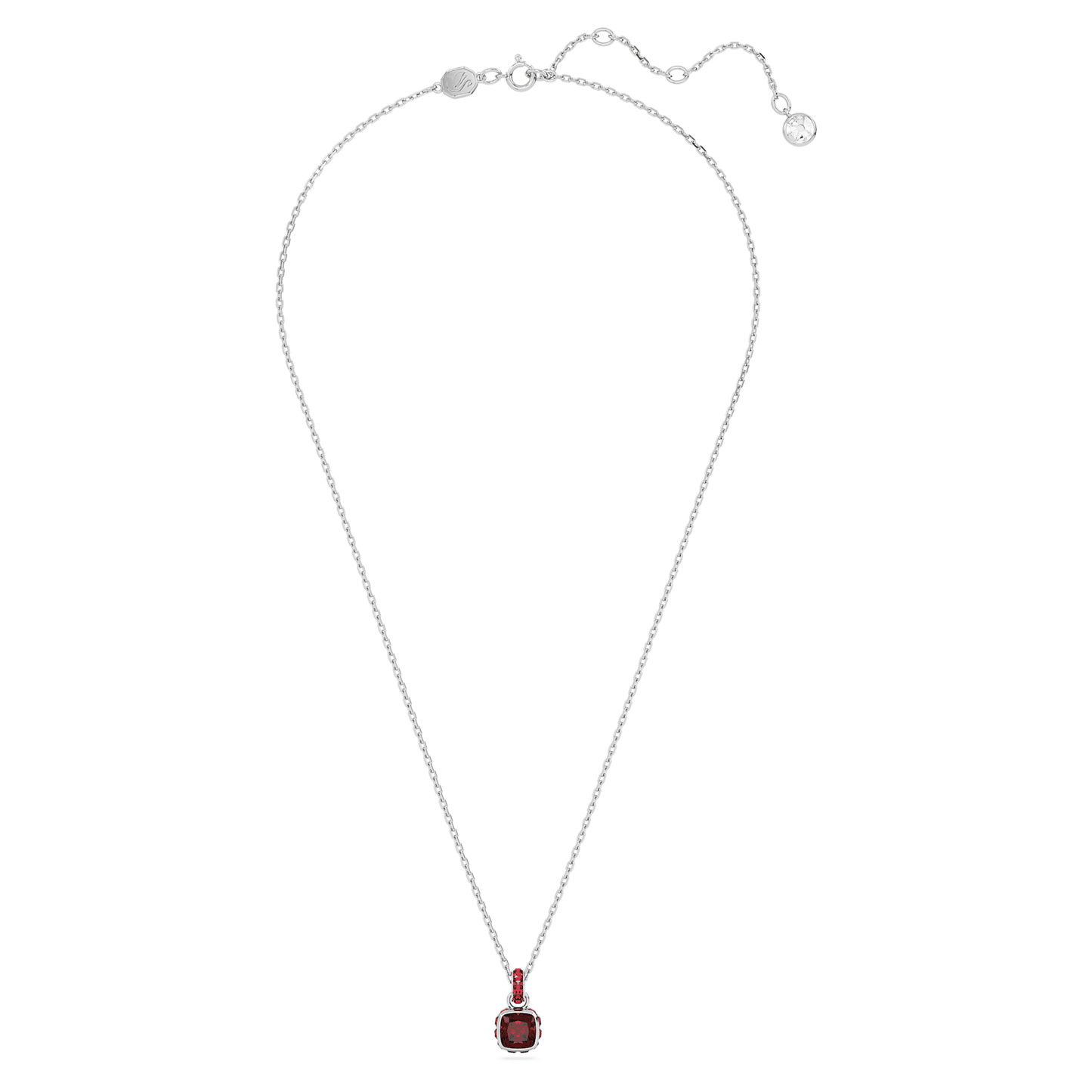 Collana Swarovski Birthstone Pendente Taglio squadrato, Gennaio, Rosso, Placcato rodio