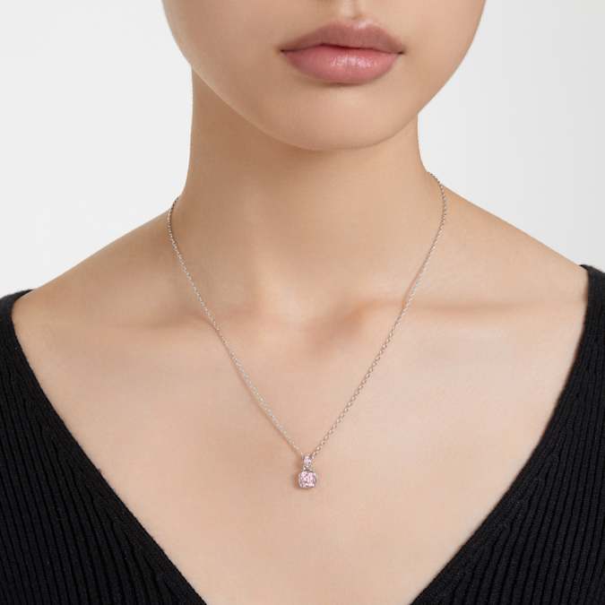 Collana Swarovski Birthstone Pendente Taglio squadrato, Giugno, Rosa, Placcato rodio