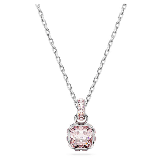 Collana Swarovski Birthstone Pendente Taglio squadrato, Giugno, Rosa, Placcato rodio
