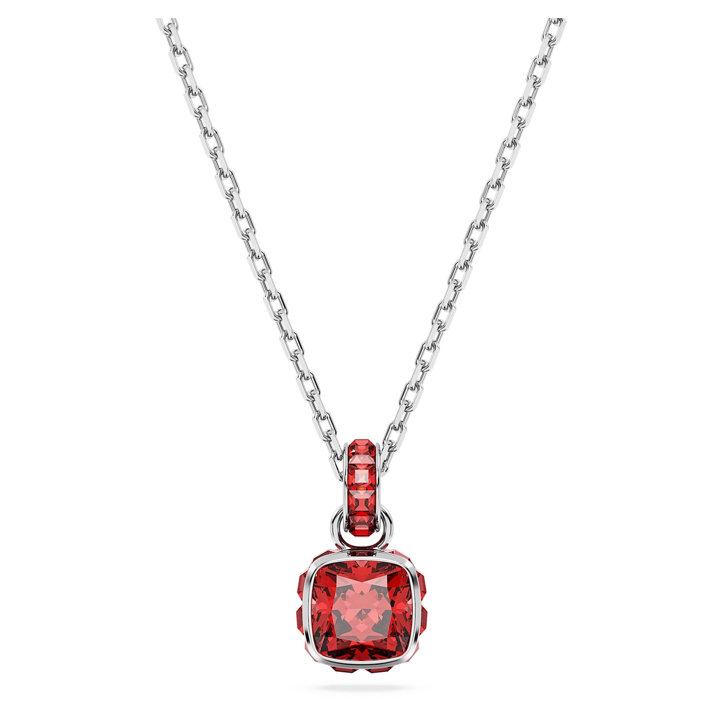 Collana Swarovski Birthstone Pendente Taglio squadrato, Luglio, Rosso, Placcato rodio