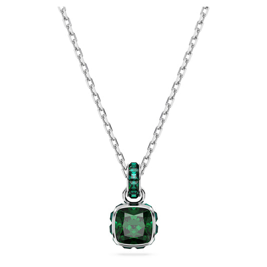 Collana Swarovski Birthstone Pendente Taglio squadrato, Maggio, Verde, Placcato rodio