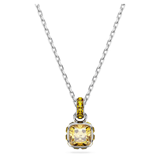 Collana Swarovski Birthstone Pendente Taglio squadrato, Novembre, Giallo, Placcato rodio