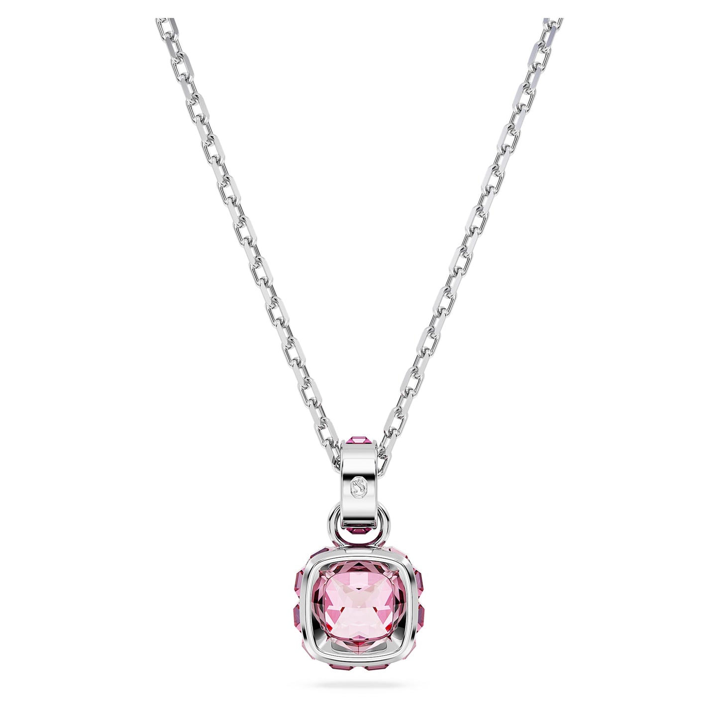 Collana Swarovski Birthstone Pendente Taglio squadrato, Ottobre, Rosa, Placcato rodio