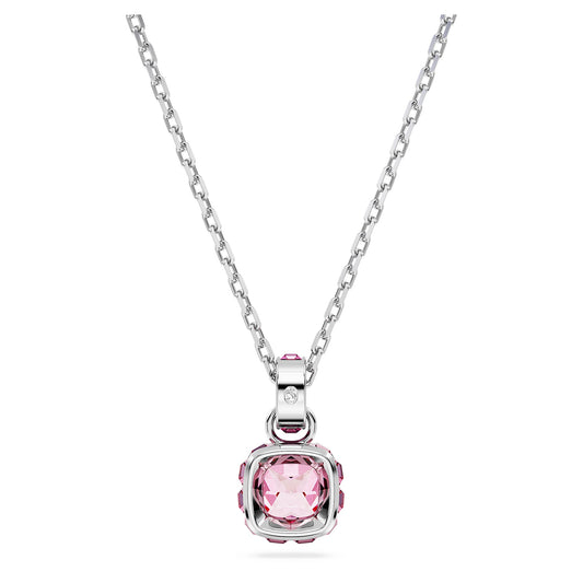 Collana Swarovski Birthstone Pendente Taglio squadrato, Ottobre, Rosa, Placcato rodio