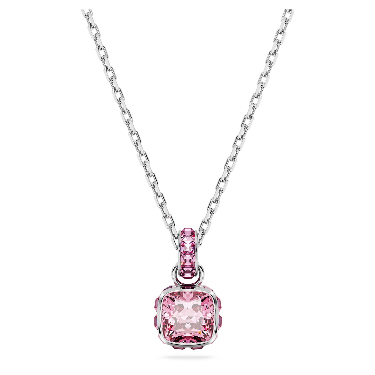 Collana Swarovski Birthstone Pendente Taglio squadrato, Ottobre, Rosa, Placcato rodio