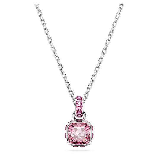 Collana Swarovski Birthstone Pendente Taglio squadrato, Ottobre, Rosa, Placcato rodio