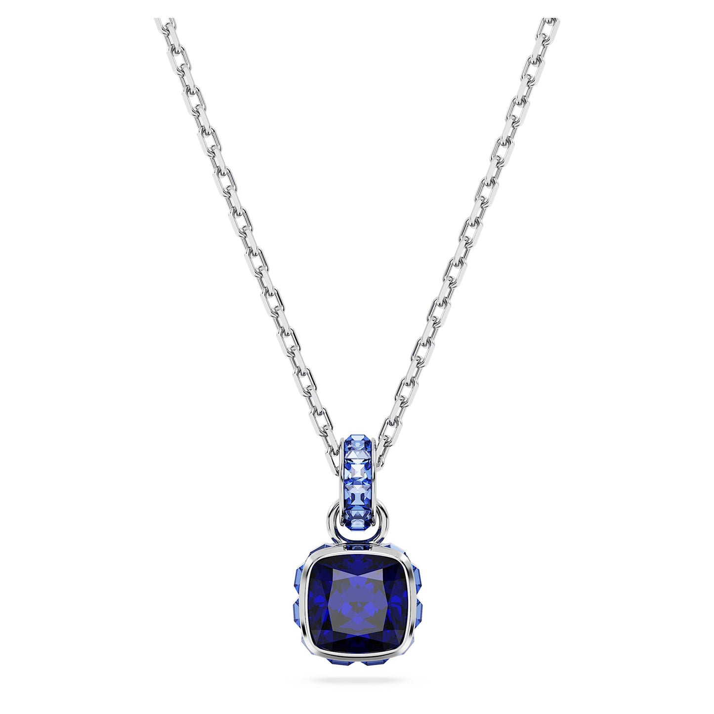 Collana Swarovski Birthstone Pendente Taglio squadrato, Settembre, Blu, Placcato rodio