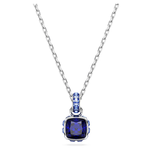 Collana Swarovski Birthstone Pendente Taglio squadrato, Settembre, Blu, Placcato rodio