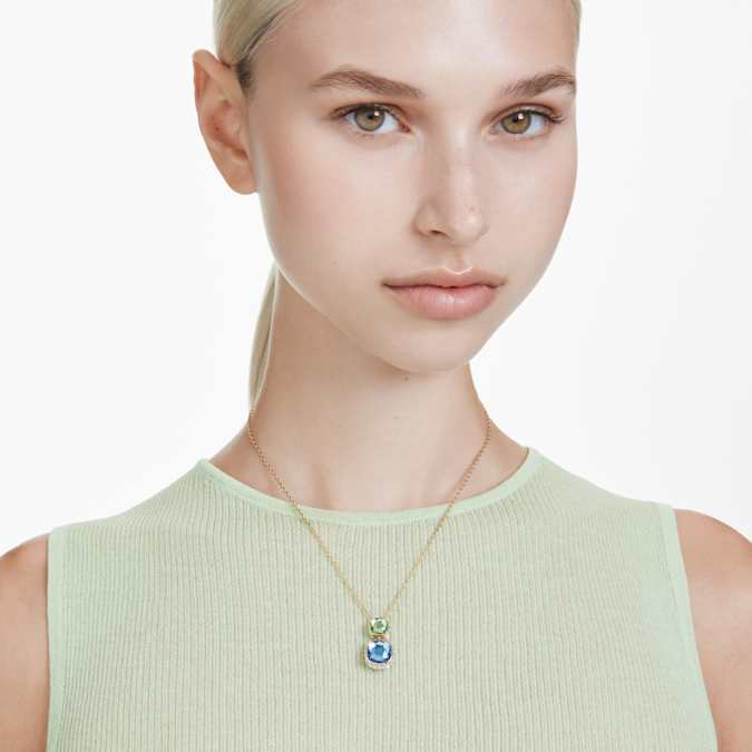 Collana Swarovski Chroma Pendente Taglio Cushion, Multicolore, Placcato color oro