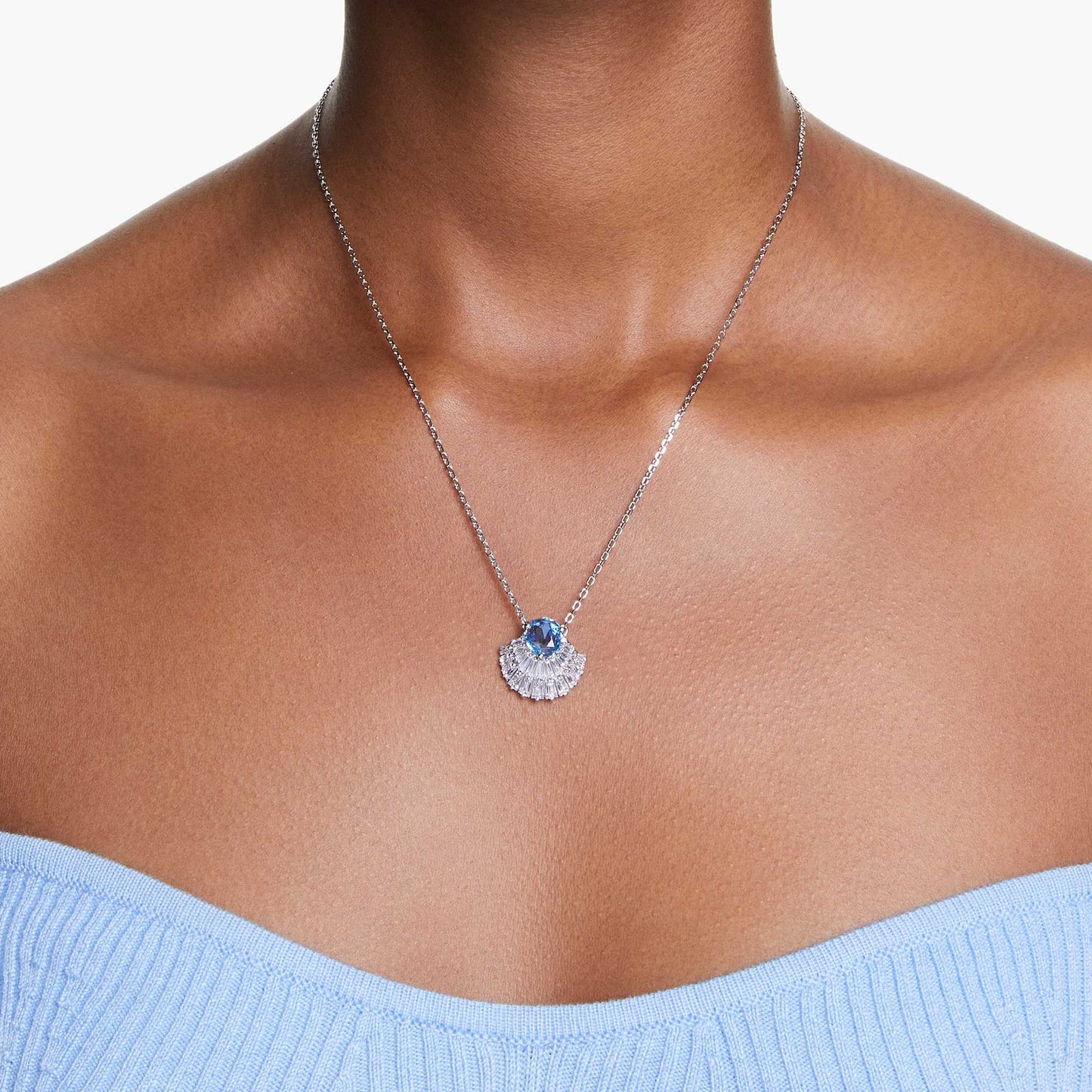 Collana Swarovski Pendente Idyllia Conchiglia, Blu, Placcato rodio
