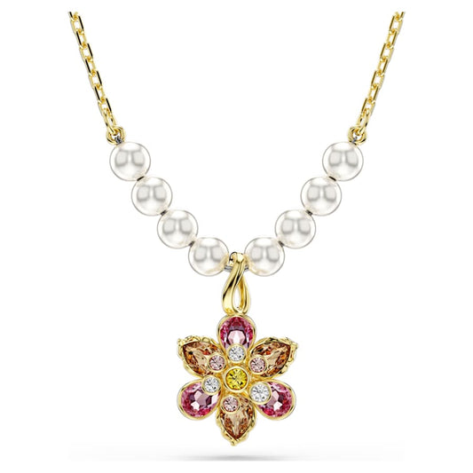 Collana Swarovski Idyllia Crystal Pearl, Taglio misto, Fiore, Multicolore, Placcato color oro