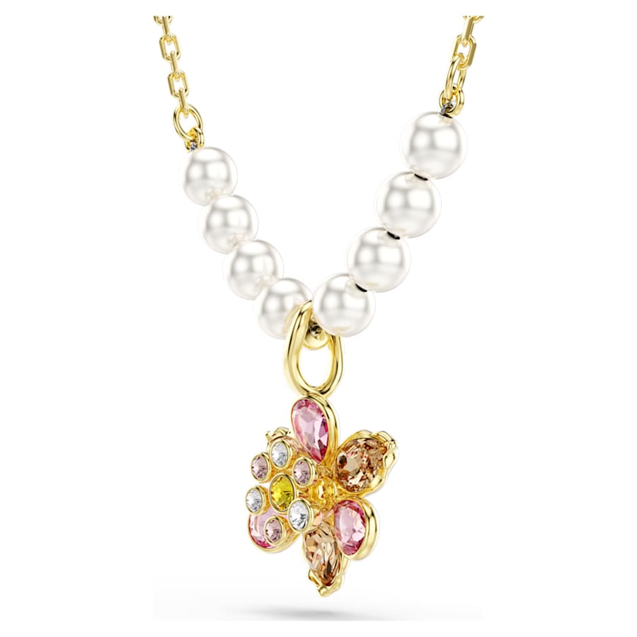 Collana Swarovski Idyllia Crystal Pearl, Taglio misto, Fiore, Multicolore, Placcato color oro