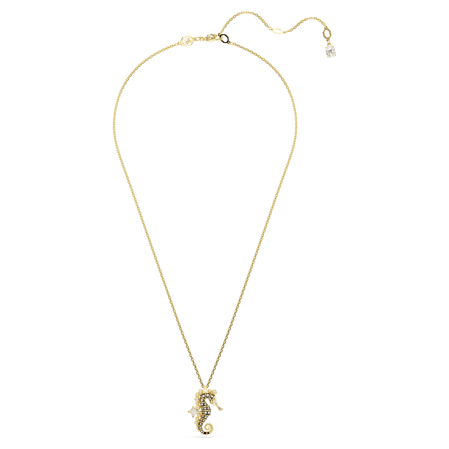 Collana Swarovski Pendente Idyllia Crystal pearls, Cavalluccio marino, Bianco, Placcato color oro