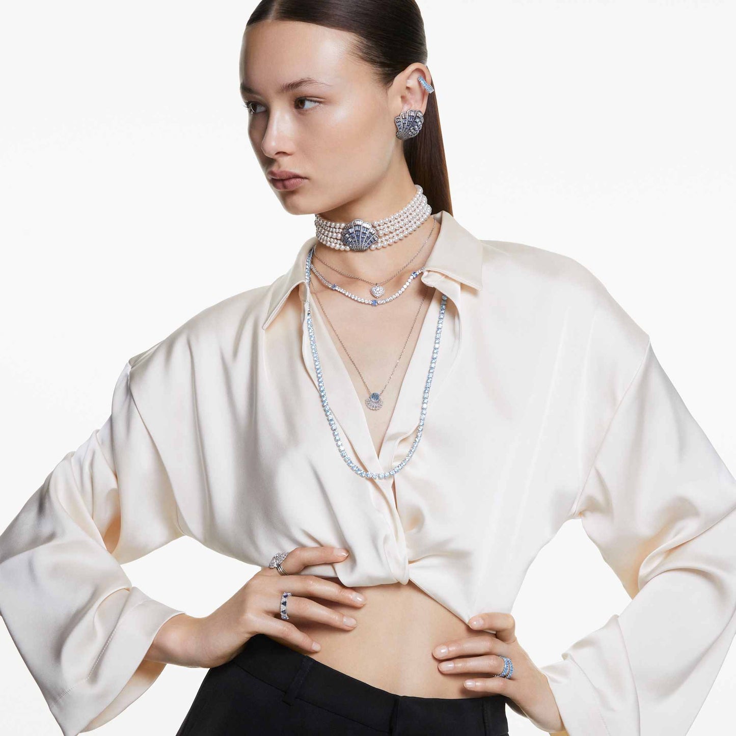 Collana Swarovski Pendente Idyllia Cuore, Bianco, Placcato rodio