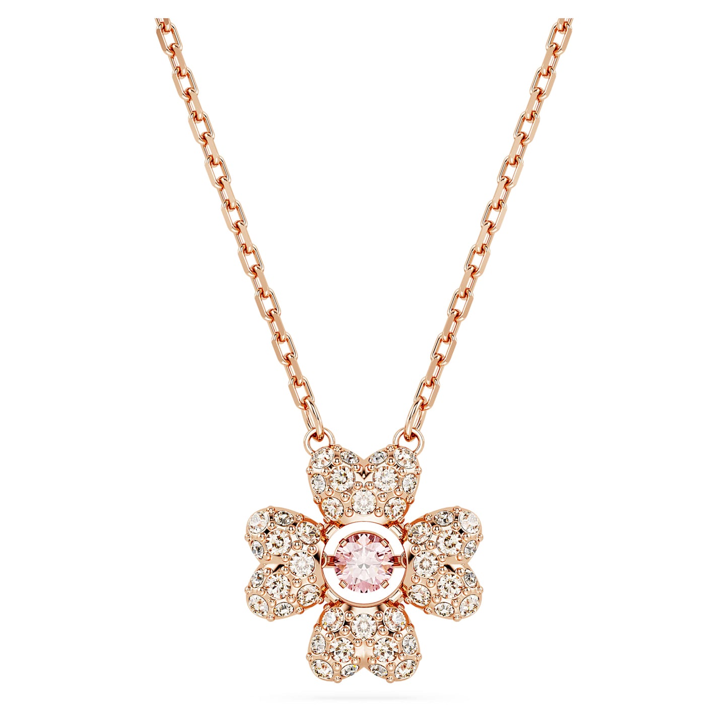 Collana Swarovski Pendente Idyllia Quadrifoglio, Bianco, Placcato color oro rosa