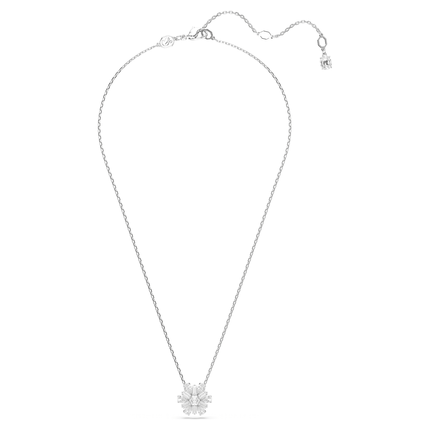 Collana Swarovski Pendente Idyllia Taglio misto, Fiocco Di Neve, Bianco, Placcato rodio