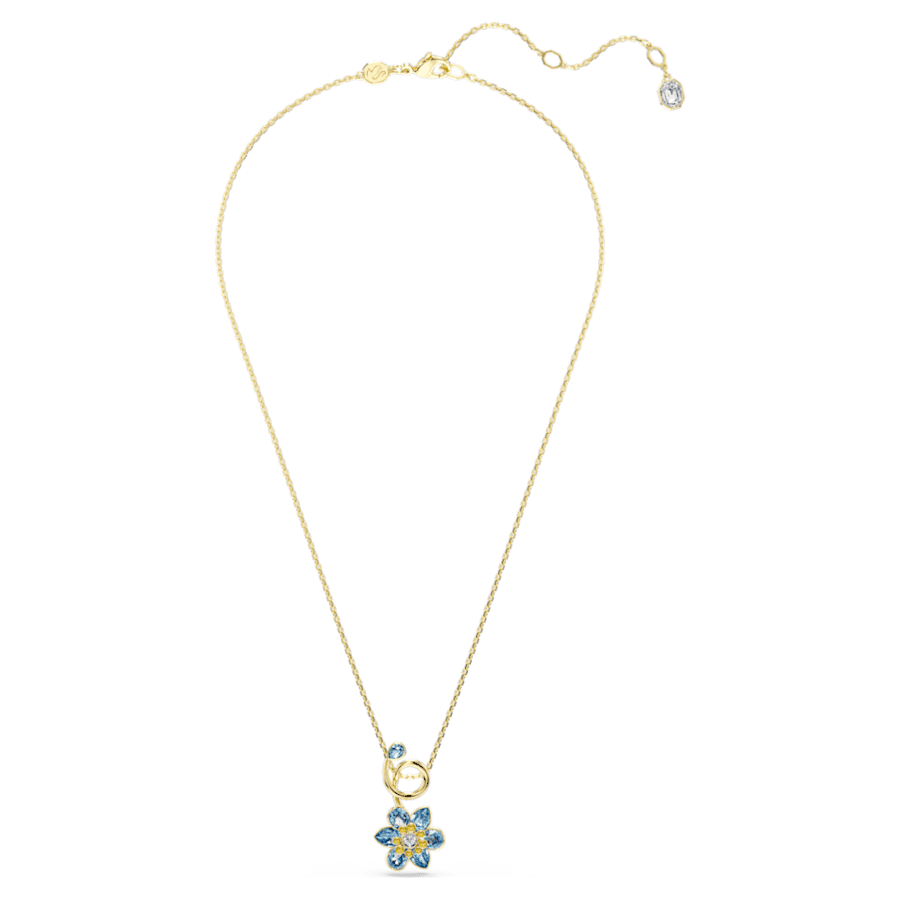 Collana Swarovski Idyllia Pendente Taglio misto, Fiore, Blu, Placcato color oro