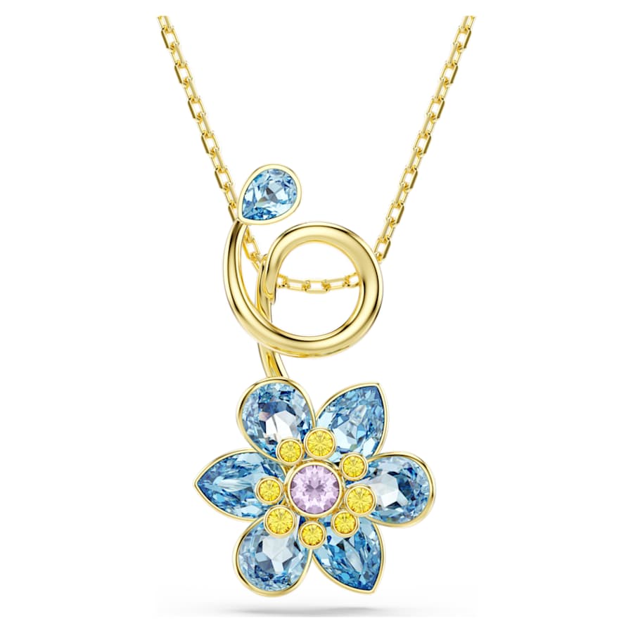 Collana Swarovski Idyllia Pendente Taglio misto, Fiore, Blu, Placcato color oro