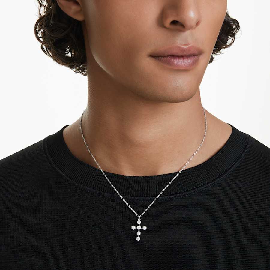 Collana Swarovski Insigne Taglio Round, Croce, Bianco, Placcato rodio
