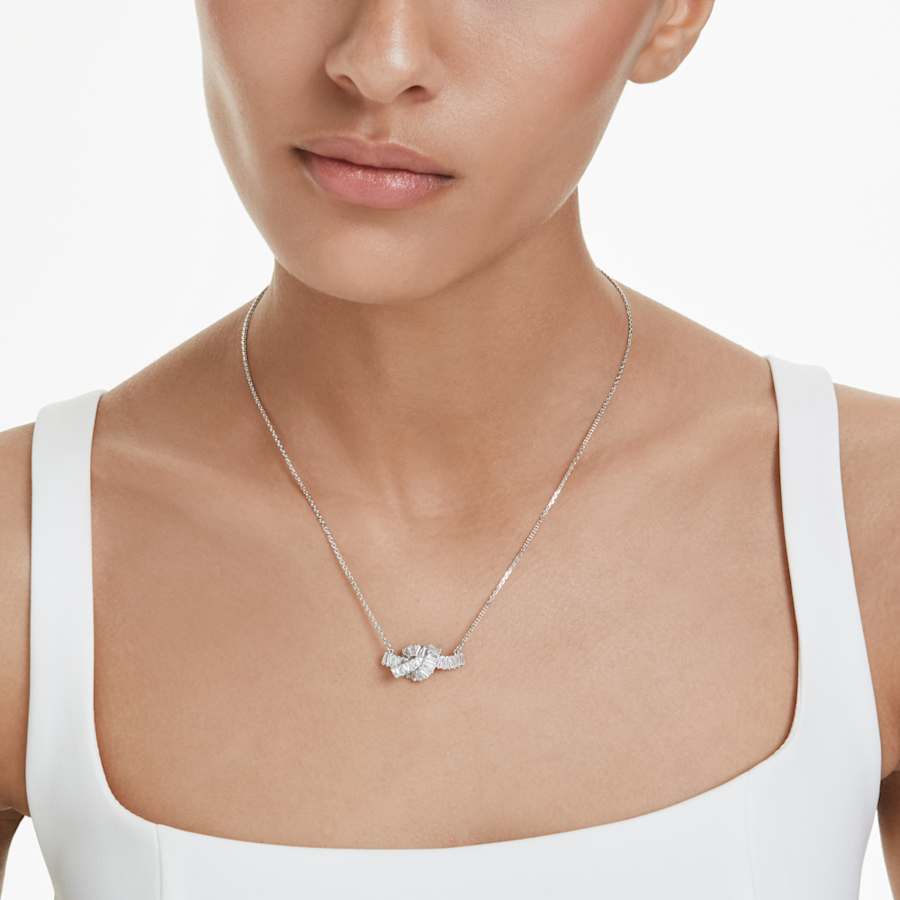Collana Swarovski Matrix Pendente Taglio baguette, Nodo, Bianco, Placcato rodio