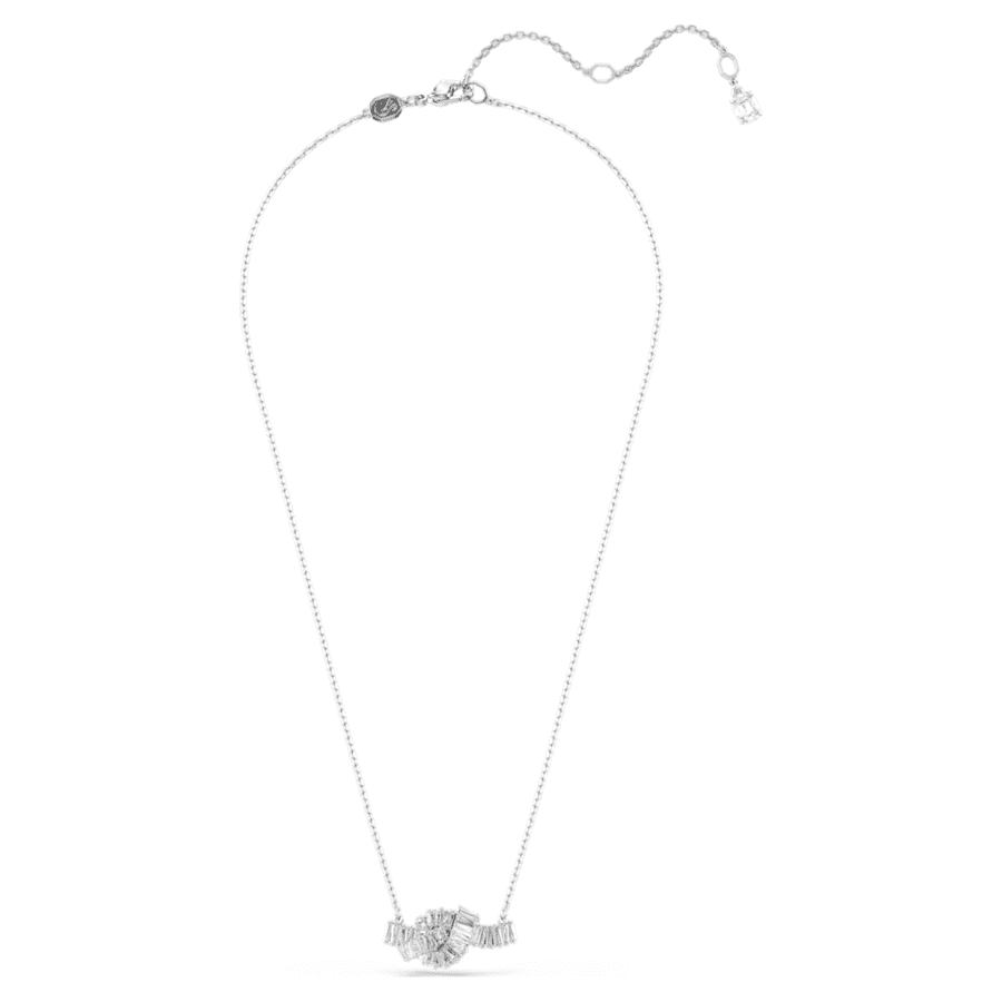 Collana Swarovski Matrix Pendente Taglio baguette, Nodo, Bianco, Placcato rodio