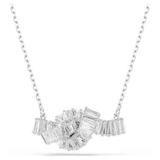 Collana Swarovski Matrix Pendente Taglio baguette, Nodo, Bianco, Placcato rodio