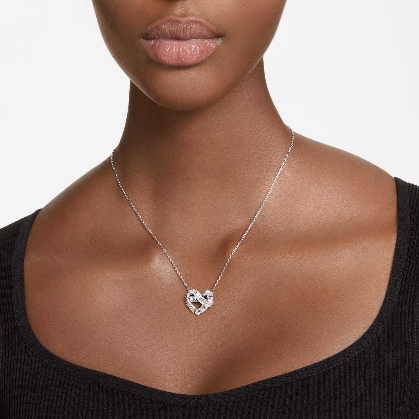 Collana Swarovski Pendente Matrix Taglio misto, Cuore, Bianco, Placcato rodio