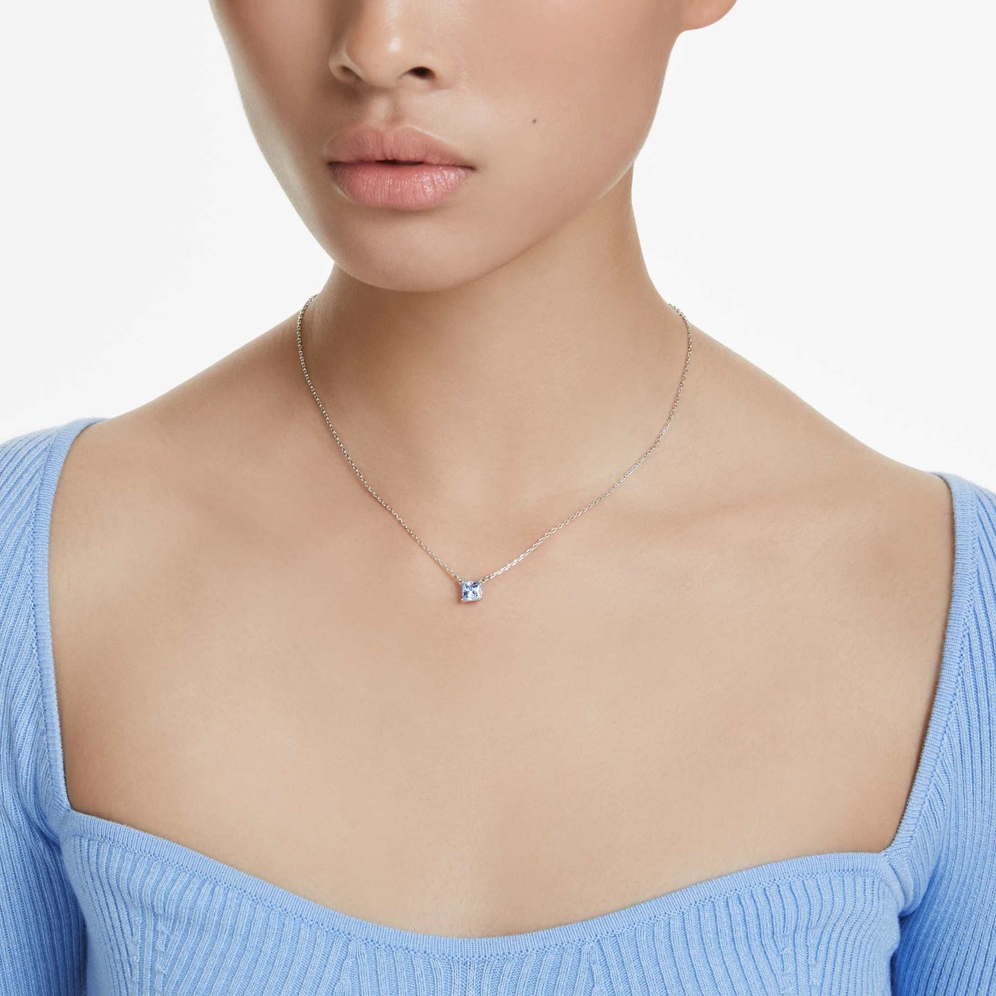 Collana Swarovski Pendente Matrix Taglio squadrato, Blu, Placcato rodio